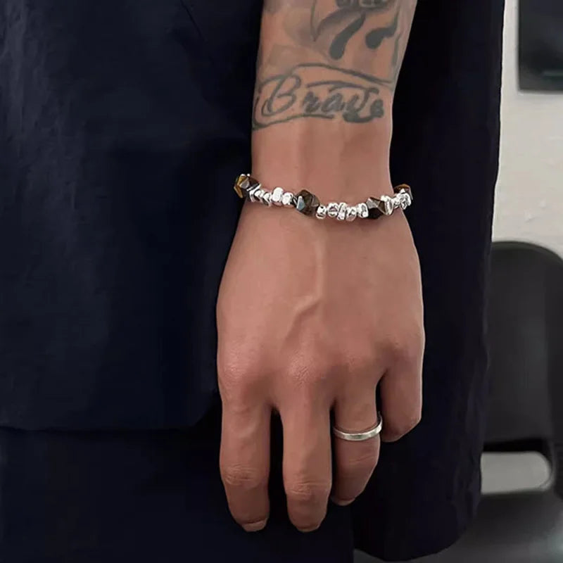 Retro Montage Fragments Beaded Bracelet For Men Stainless Steel Bracelet New Chinese Style Designer Jewelry Unisex Accessories