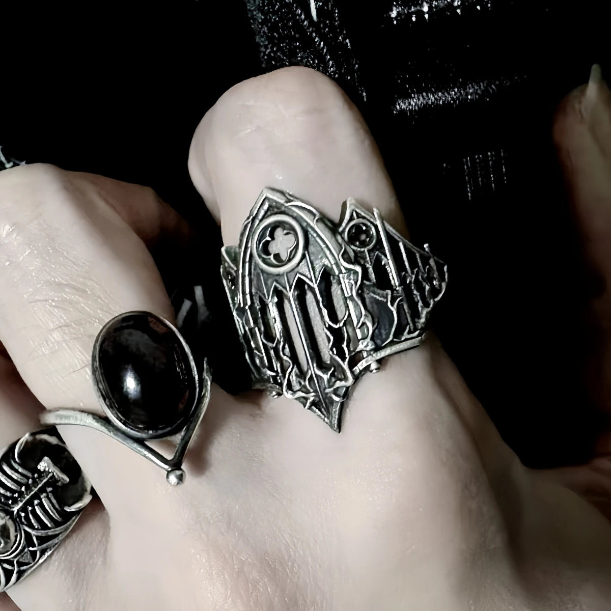 Retro Burnt Gothic Cathedral Open Ring For Men Silver-plated Copper Dark Gothic Punk Edgy Indie Jewelry Niche Accessories Gift
