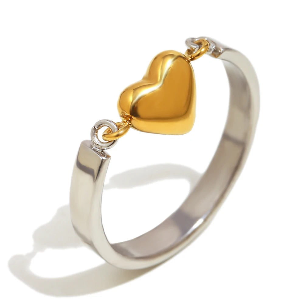 Anel Coração Pequeno Banhado a Ouro 18k Moderno Aço Inoxidável Joia Feminina Popular À Prova D'Água