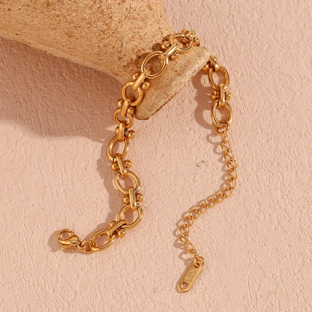 Oval Flower Handmade Chain Bracelet 18K Gold Plated Women's Hand Bracelets 316L Stainless Steel Jewelry