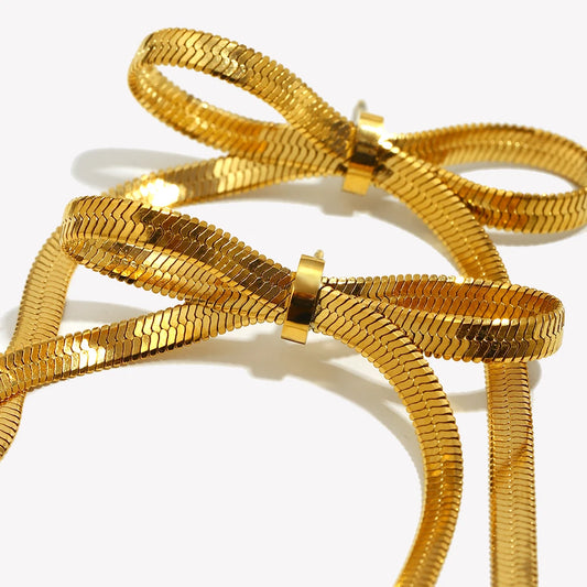 Blade Chain Bow Drop Earrings Tarnish Free 316L Stainless Steel Women's Earrings 18K Gold Plated Decoration