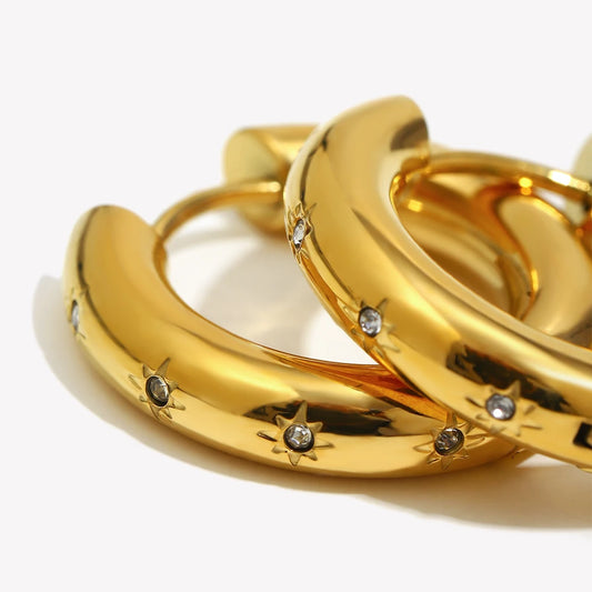 Earings Fashion Jewelry Non Tarnished Thick Hoop Earrings AAA Zircon CZ Star Gold Rhinestone Earrings For Women