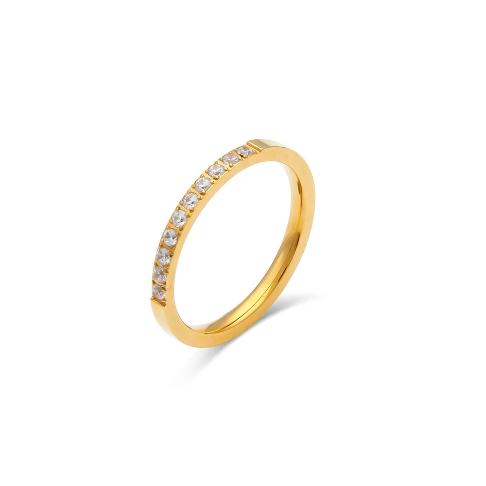 Filled Thin Gold Rings For Unisex Female Water Resistant Crystal Ring Gold Plated Stainless Steel Ring