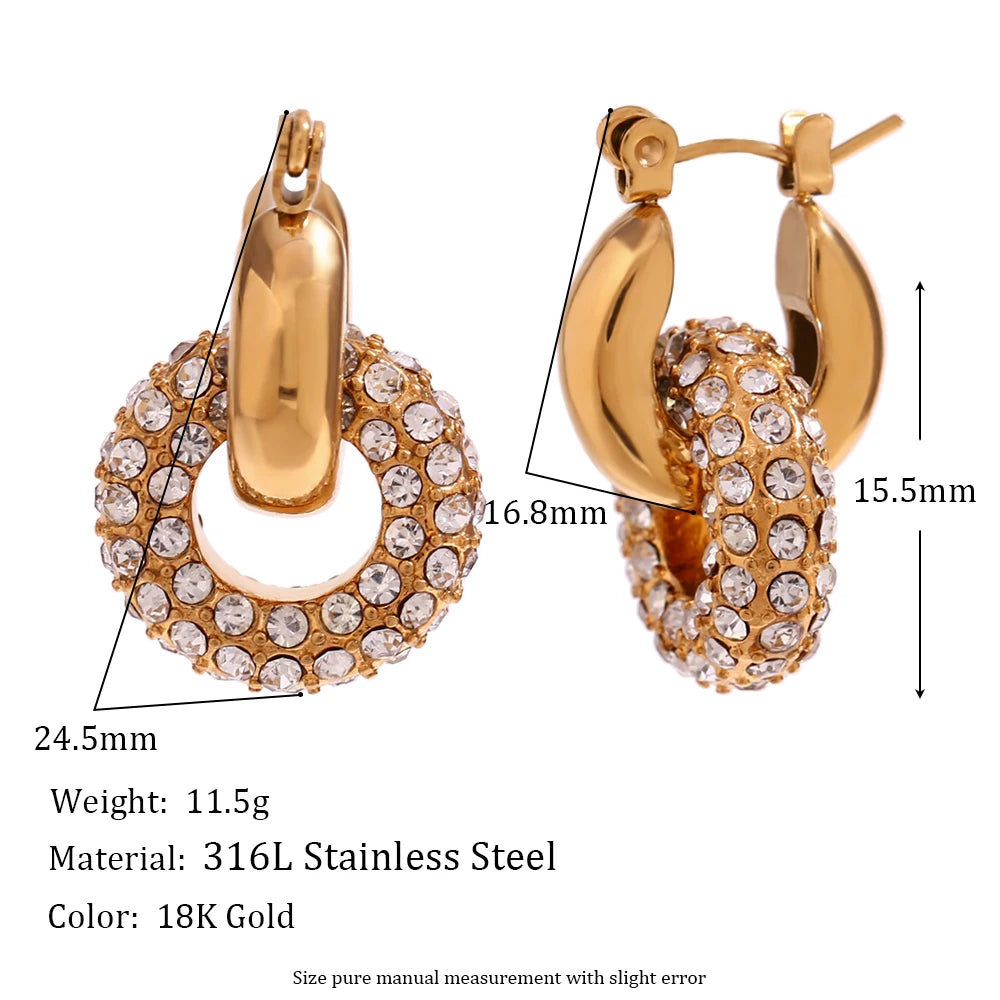 Brincos Pendurados Donut Resistentes à Água Inoxidáveis Sem Manchas Aço Inoxidável 316L para Mulheres Banhado a Ouro 18K Decoração