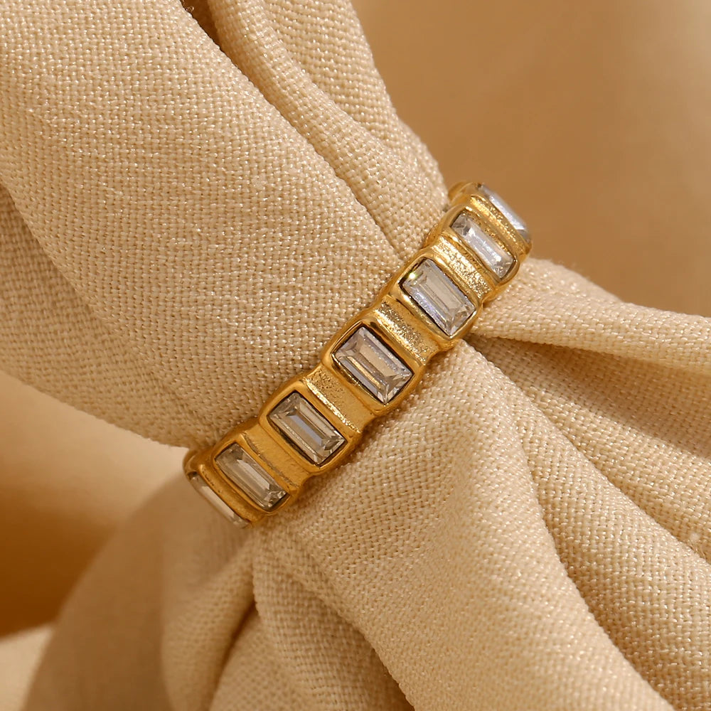 Small Square CZ Stone Index Finger Ring Stainless Steel 18K Gold Plated Minimalist Gold Zircon Rings For Women Unisex