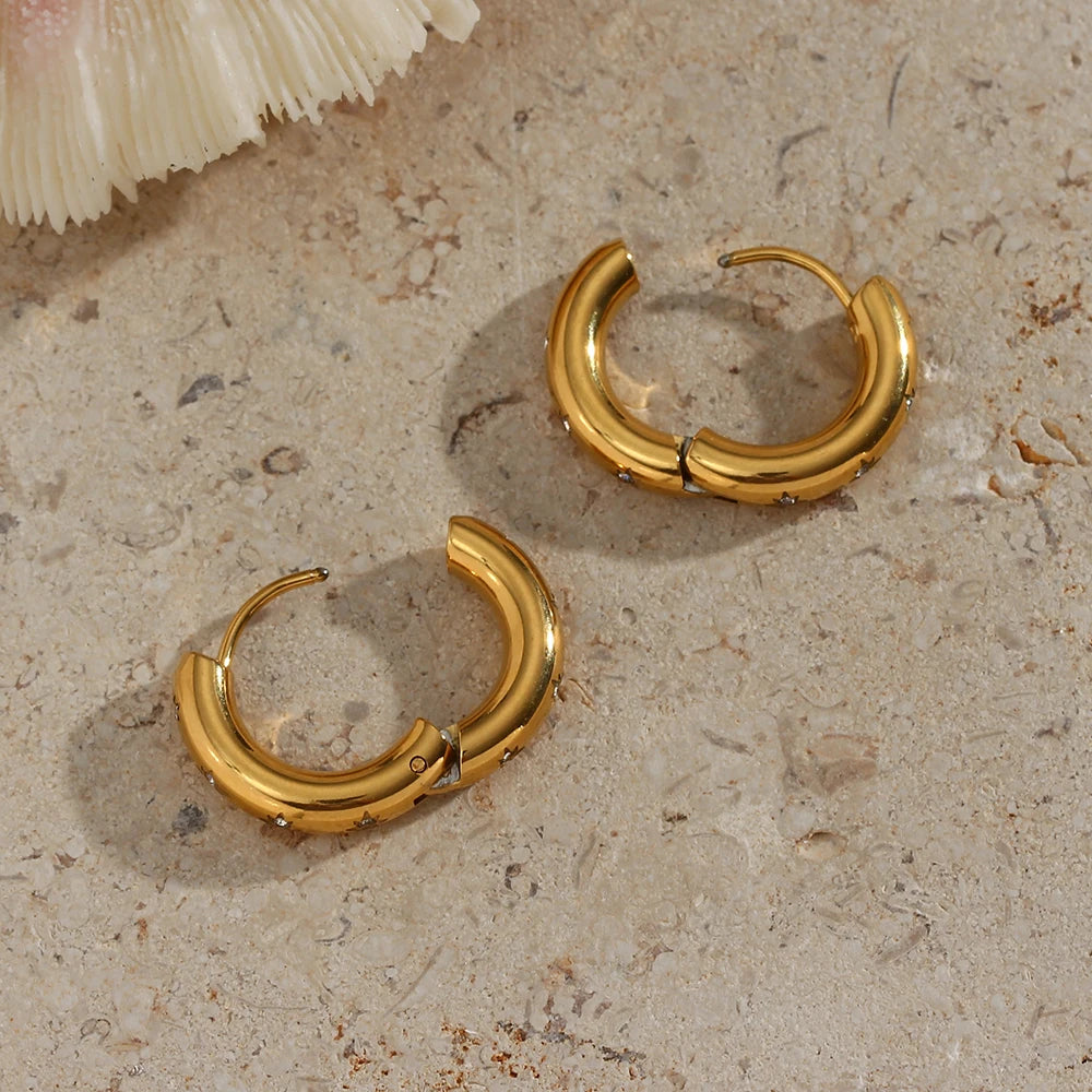 Earings Fashion Jewelry Non Tarnished Thick Hoop Earrings AAA Zircon CZ Star Gold Rhinestone Earrings For Women