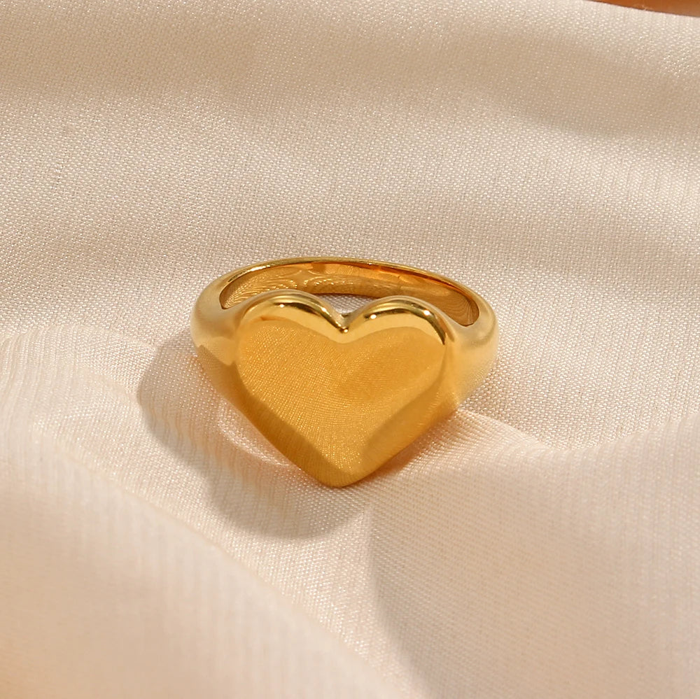 Stainless Steel Fine Polished Wide Large Heart Finger Rings Stainless Steel Hypoallergenic Rings For Female Jewellery