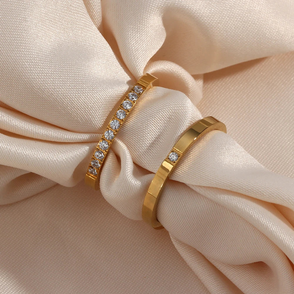 Filled Thin Gold Rings For Unisex Female Water Resistant Crystal Ring Gold Plated Stainless Steel Ring