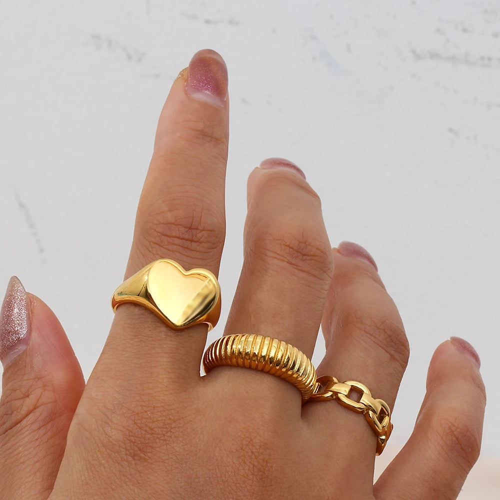 Stainless Steel Fine Polished Wide Large Heart Finger Rings Stainless Steel Hypoallergenic Rings For Female Jewellery