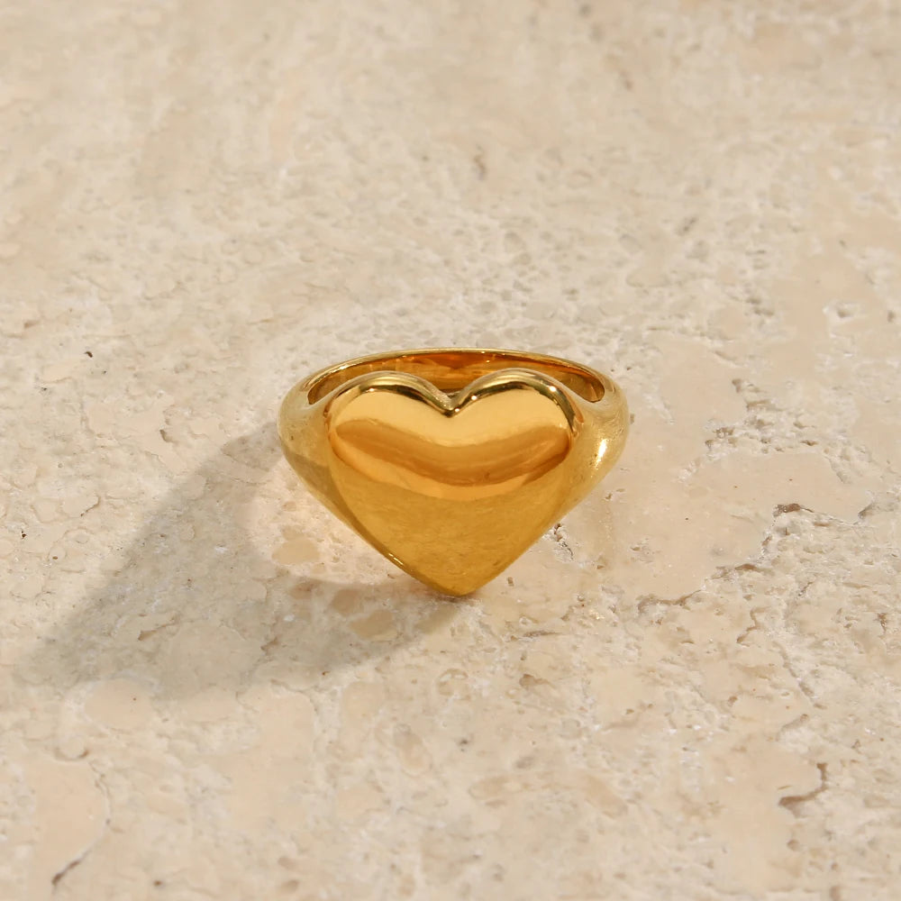 Stainless Steel Fine Polished Wide Large Heart Finger Rings Stainless Steel Hypoallergenic Rings For Female Jewellery