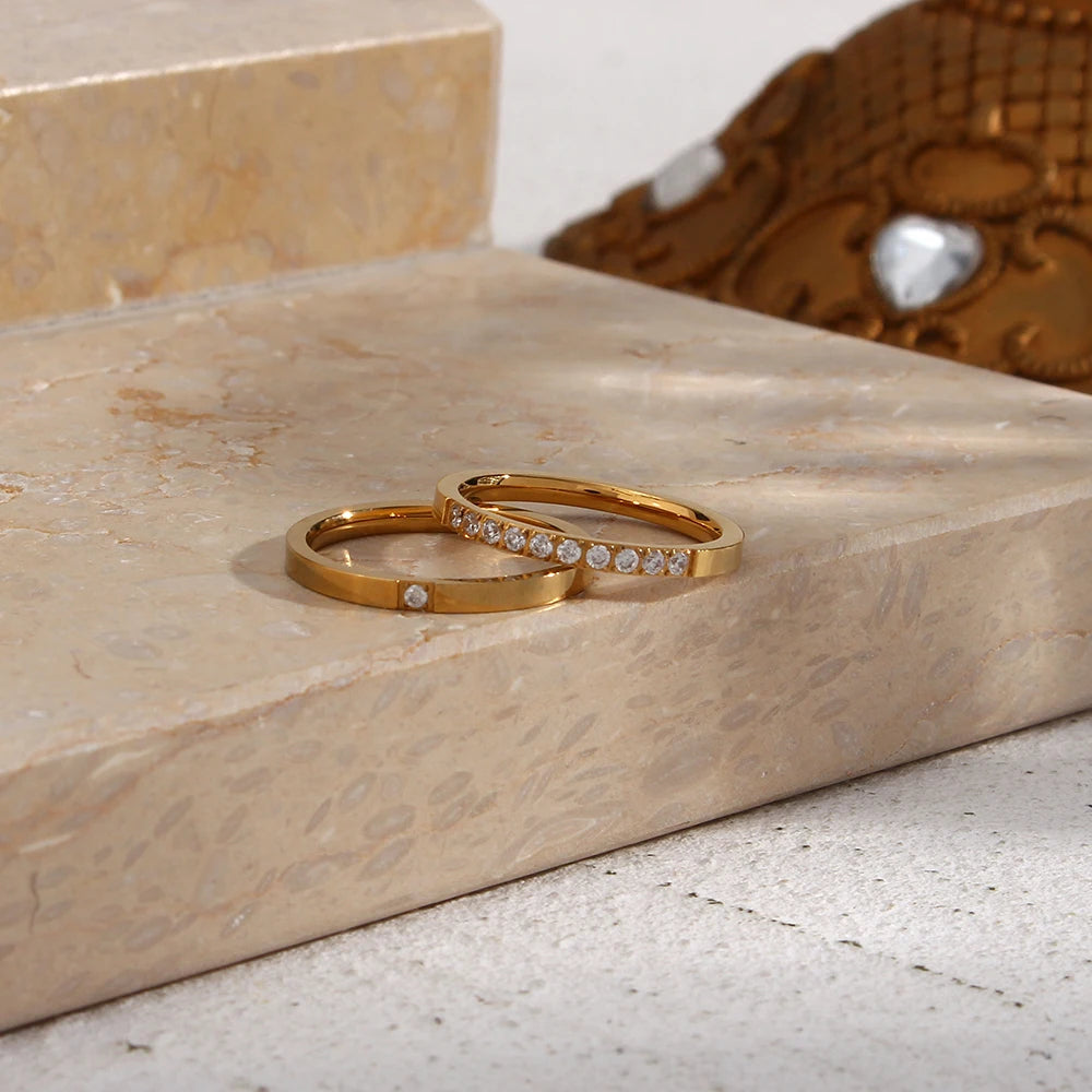 Filled Thin Gold Rings For Unisex Female Water Resistant Crystal Ring Gold Plated Stainless Steel Ring
