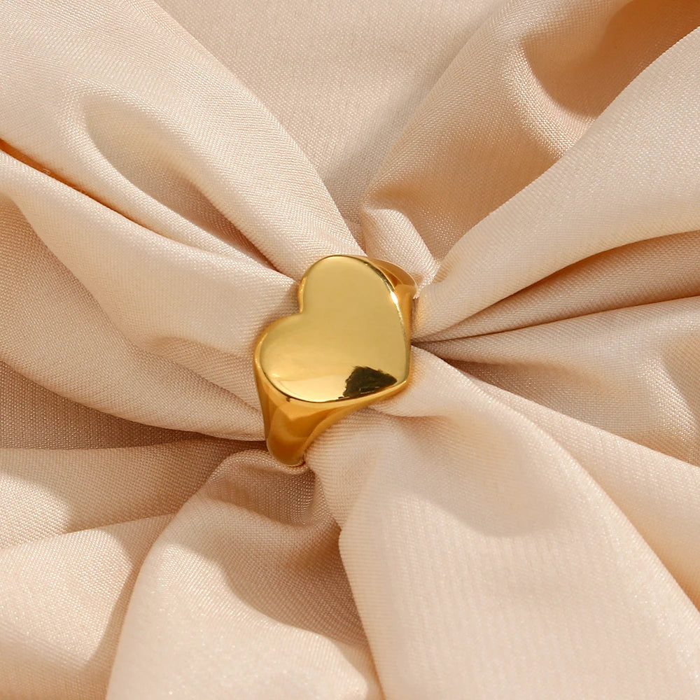 Stainless Steel Fine Polished Wide Large Heart Finger Rings Stainless Steel Hypoallergenic Rings For Female Jewellery