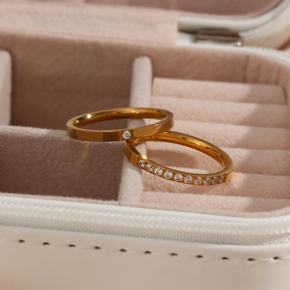 Filled Thin Gold Rings For Unisex Female Water Resistant Crystal Ring Gold Plated Stainless Steel Ring