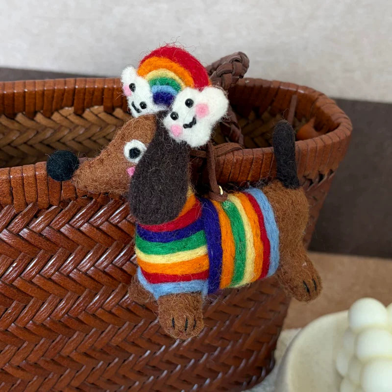 Nepalese handmade wool felt cute tiger coffee bag pendant animal keychain car pendant gift doll