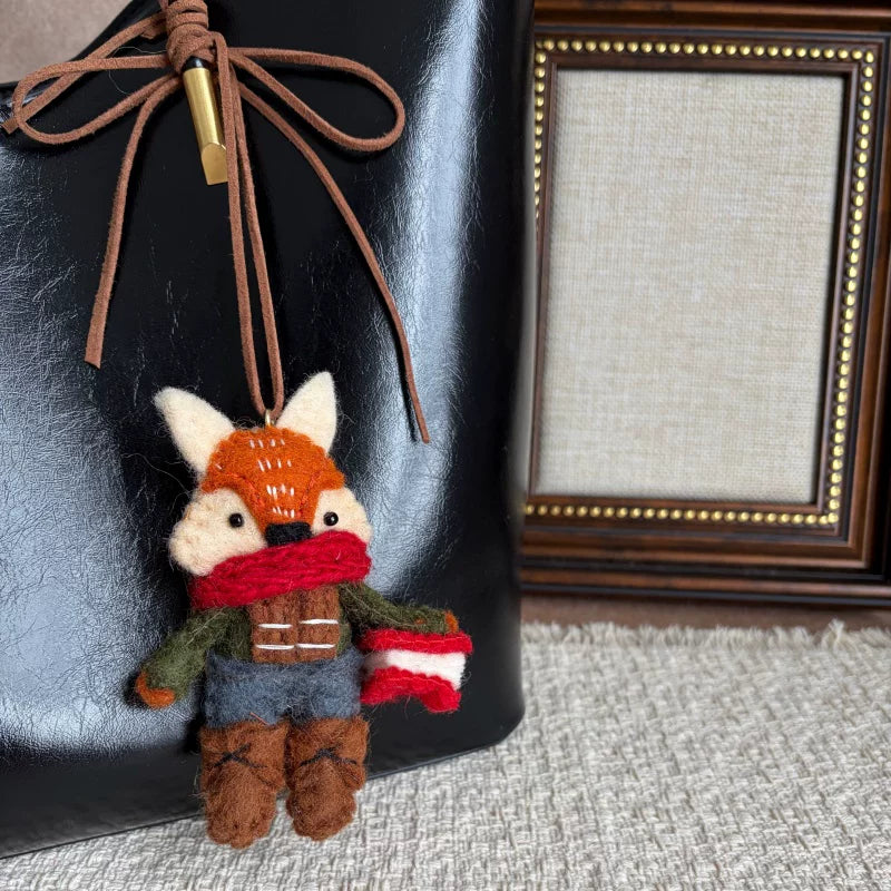 Nepalese handmade wool felt cute tiger coffee bag pendant animal keychain car pendant gift doll
