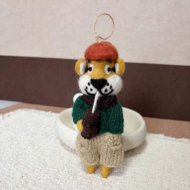 Nepalese handmade wool felt cute tiger coffee bag pendant animal keychain car pendant gift doll