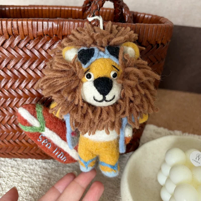 Handmade Wool Felt Lion Charm – Little King of the Jungle Bag Pendant