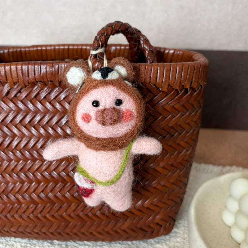 Nepalese handmade wool felt cute tiger coffee bag pendant animal keychain car pendant gift doll