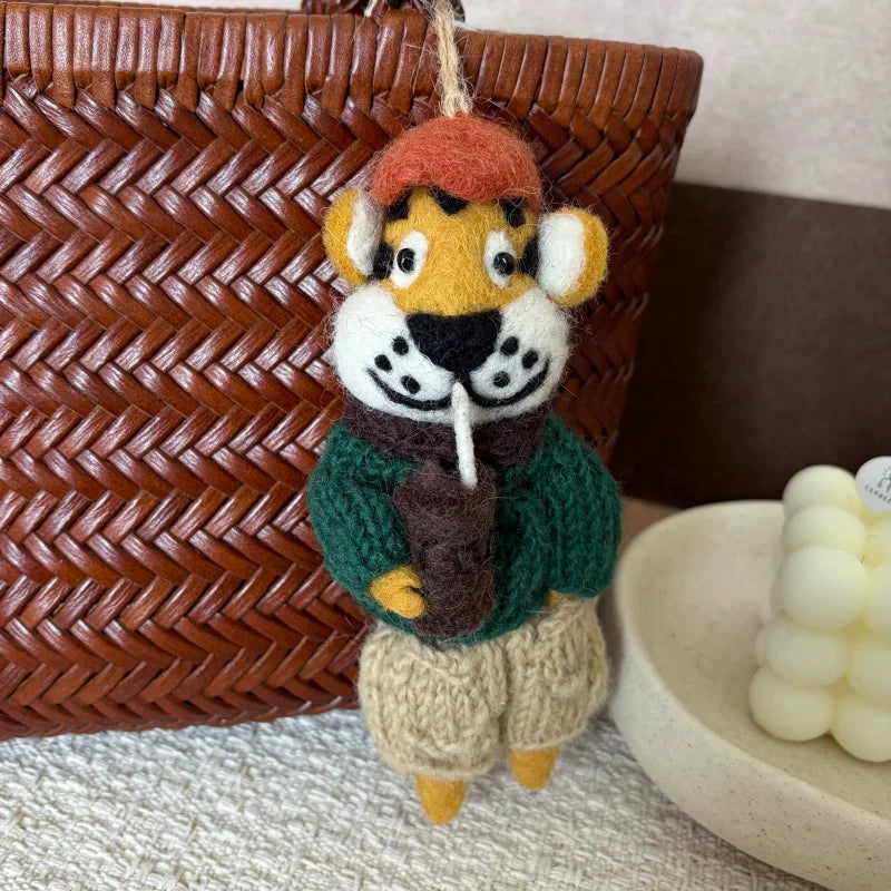 Nepalese handmade wool felt cute tiger coffee bag pendant animal keychain car pendant gift doll