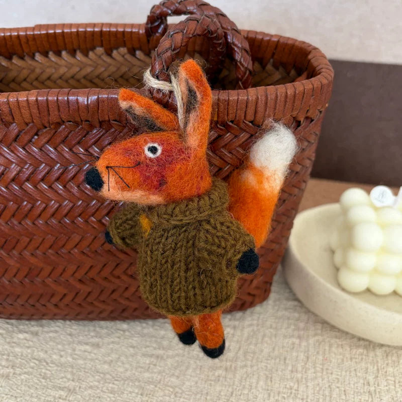 Nepalese handmade wool felt cute tiger coffee bag pendant animal keychain car pendant gift doll