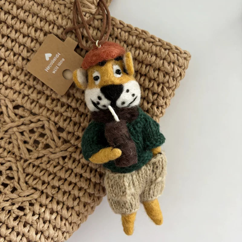 Nepalese handmade wool felt cute tiger coffee bag pendant animal keychain car pendant gift doll