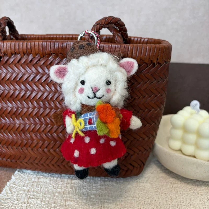 Nepalese handmade wool felt cute tiger coffee bag pendant animal keychain car pendant gift doll