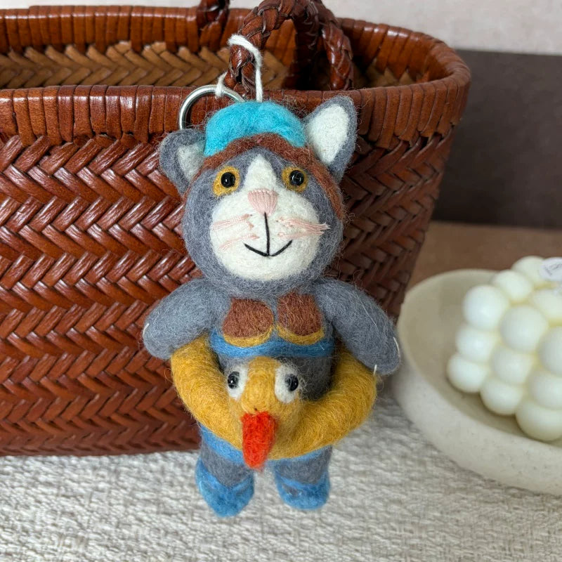 Nepalese handmade wool felt cute tiger coffee bag pendant animal keychain car pendant gift doll
