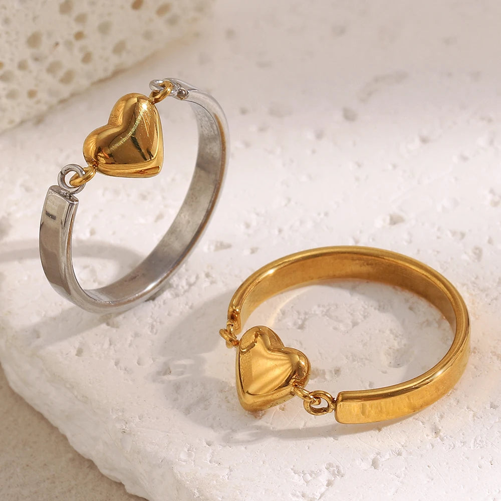 Anel Coração Pequeno Banhado a Ouro 18k Moderno Aço Inoxidável Joia Feminina Popular À Prova D'Água