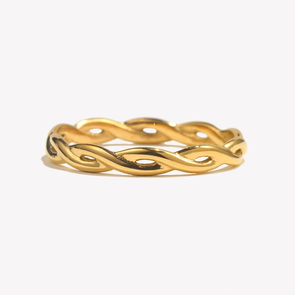 Super Minimalist Braided Twisted Thin Gold Rings For Lady Waterproof Stainless Steel 18K Gold Plated Girl's Ring