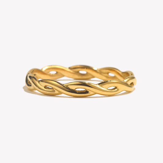 Anéis Femininos Super Minimalistas Trançados Torcidos Finos Dourados Aço Inoxidável À Prova D'água Banhado a Ouro 18K