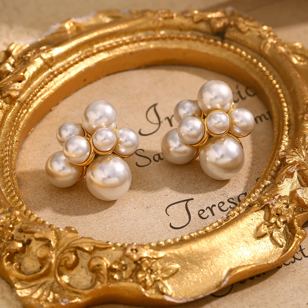 Brincos de Pérola Elegantes, Aço Inoxidável, Banhado a Ouro 18K, Joias Femininas da Moda para Festa