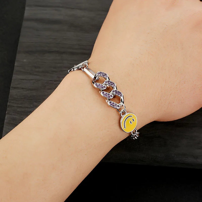 Retro Smile Face Cuban Link Chain Bracelet For Men Stainless Steel Punk Gothic Hiphop Accessories Unisex Jewelry Trendy Gift