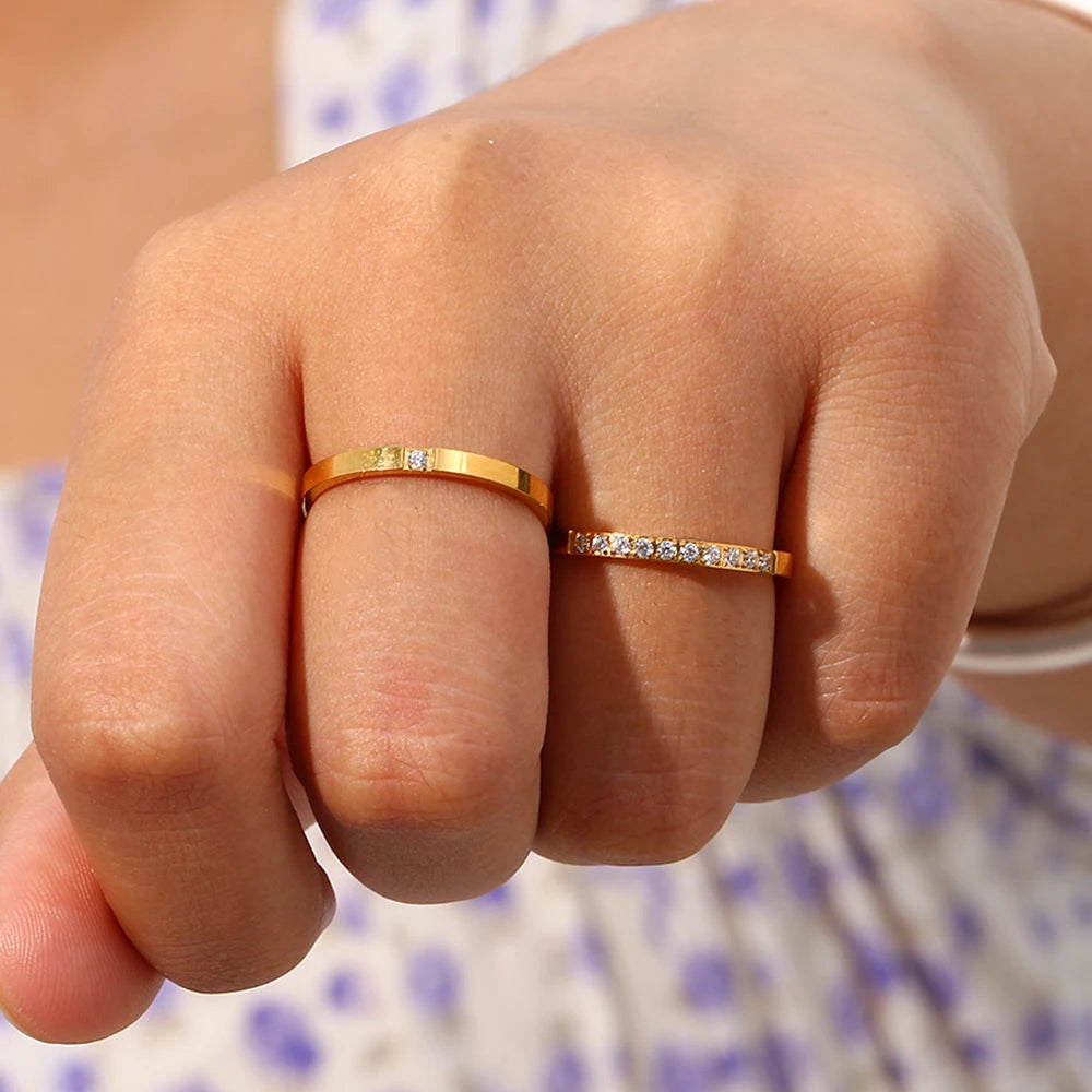 Filled Thin Gold Rings For Unisex Female Water Resistant Crystal Ring Gold Plated Stainless Steel Ring