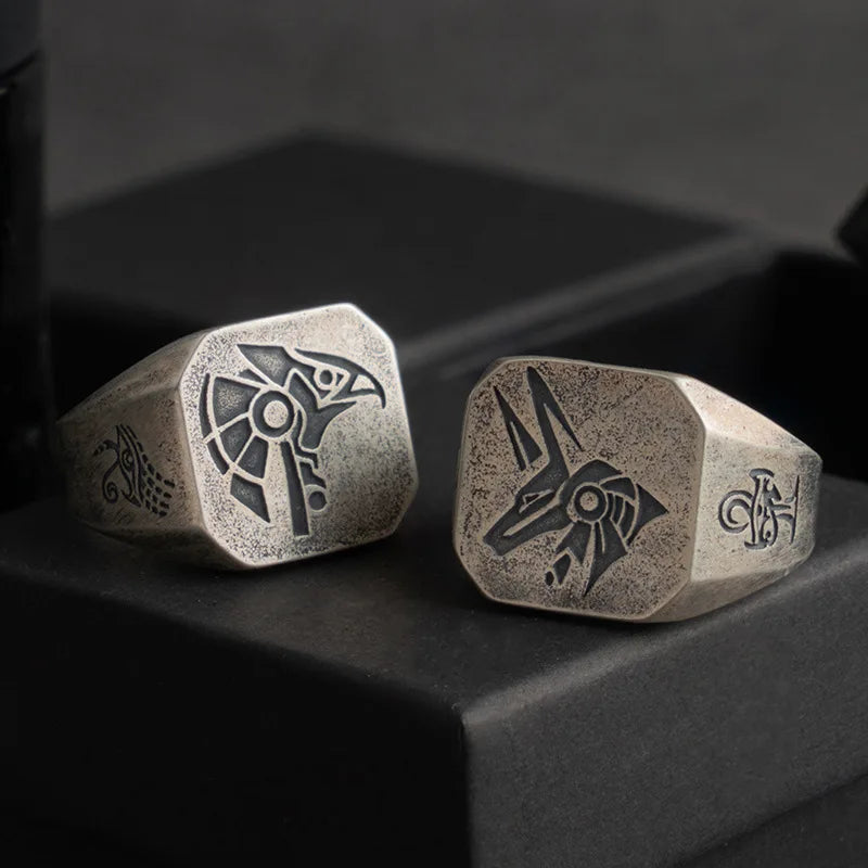 Retro Egypt Anubis Horus Ring For Men Punk Gothic Rock Hiphop Open Ring Handmade Designer Jewelry Biker Accessories Lover Gift