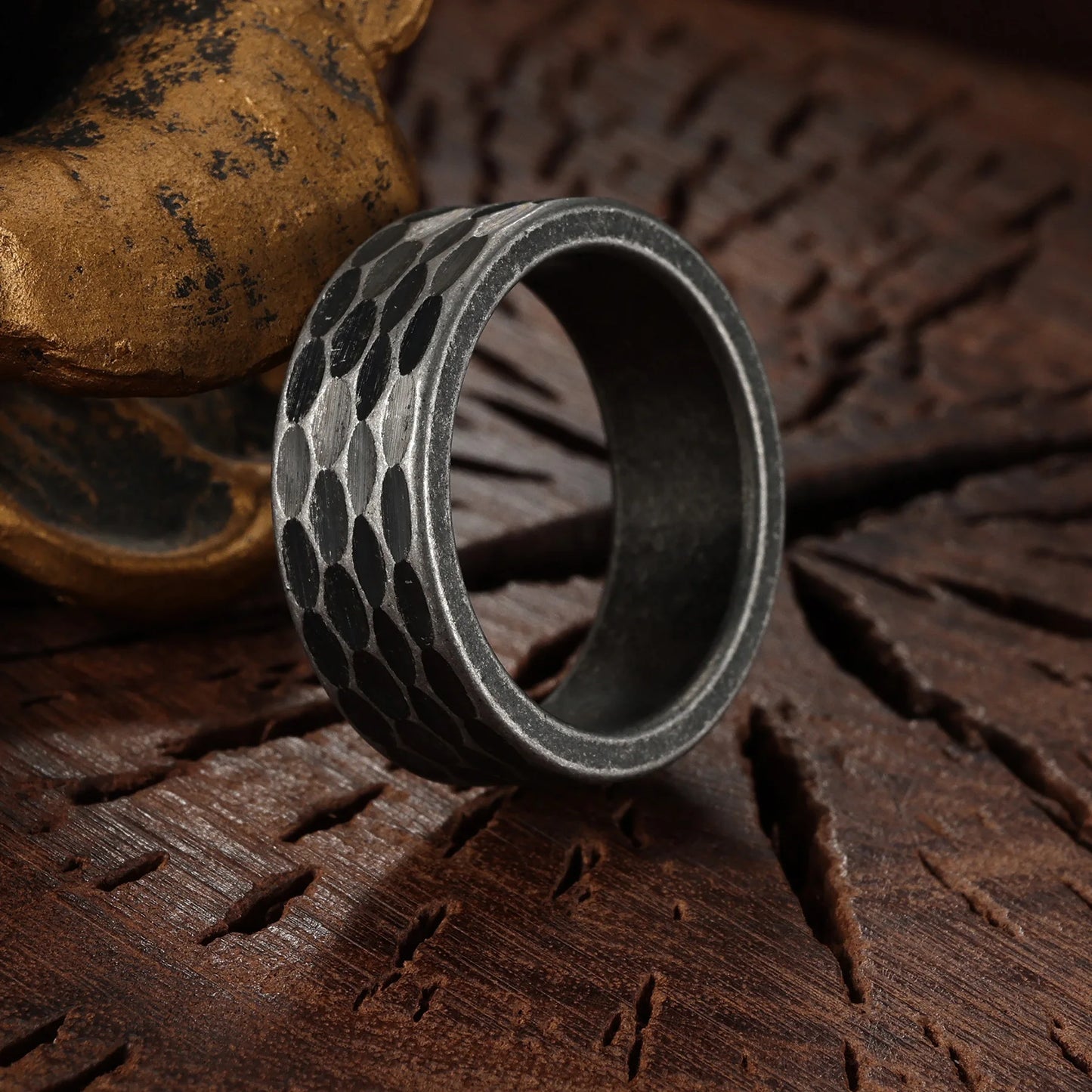 Punk Vintage Honeycomb Stainless Steel Rings Fashion Gothic Retro Men's Jewelry Black Unique Steel Ring for Gift Wholesale