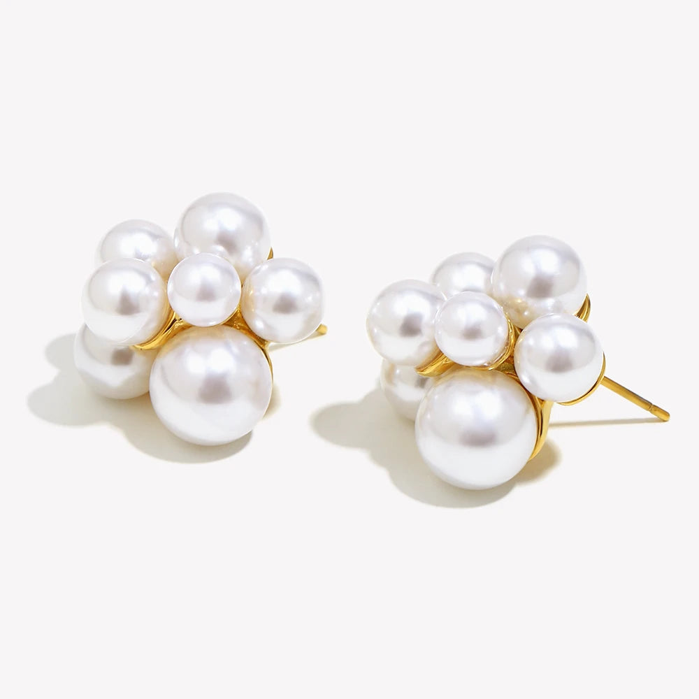 Brincos de Pérola Elegantes, Aço Inoxidável, Banhado a Ouro 18K, Joias Femininas da Moda para Festa