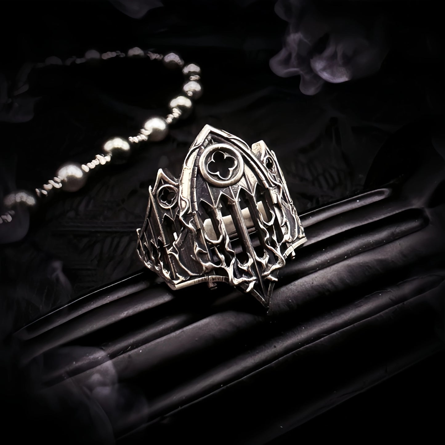 Retro Burnt Gothic Cathedral Open Ring For Men Silver-plated Copper Dark Gothic Punk Edgy Indie Jewelry Niche Accessories Gift