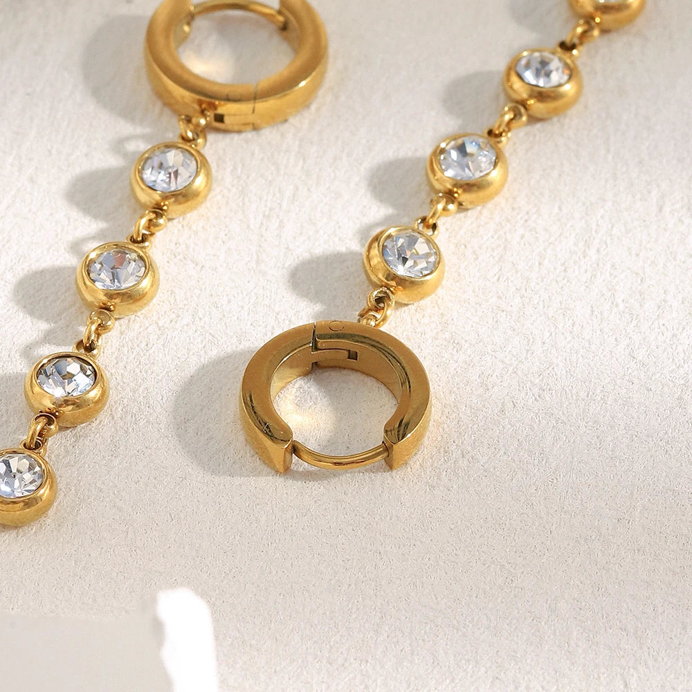 Brincos de Argola Geométricos Redondos com Zircônia Transparente Aço Inoxidável Banhado a PVD Joias da Moda