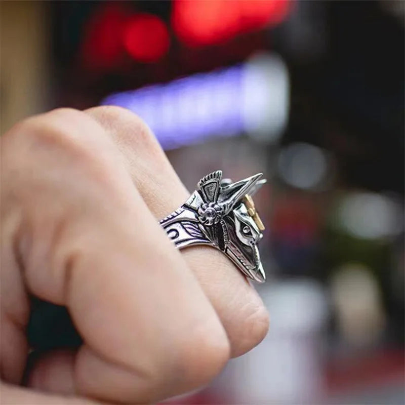 Retro Egypt Anubis Symbol Ring For Men Punk Gothic Rock Hiphop Open Ring Handmade Designer Jewelry Biker Accessories Lover Gift