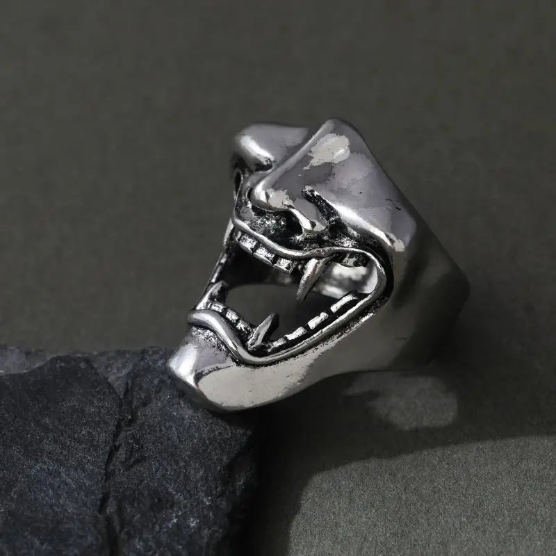 Retro Prajna Mask Half Face Ring For Men Punk Gothic Rock Hiphop Open Ring Handmade Designer Jewelry Biker Accessories Man Gift