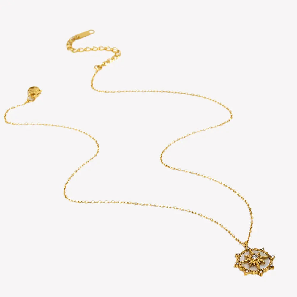 Latest Design Girl's Jewelry Natural Shell Wheel of Fortune Pendant Necklace Stainless Steel Gold Plated Silver Color Necklace