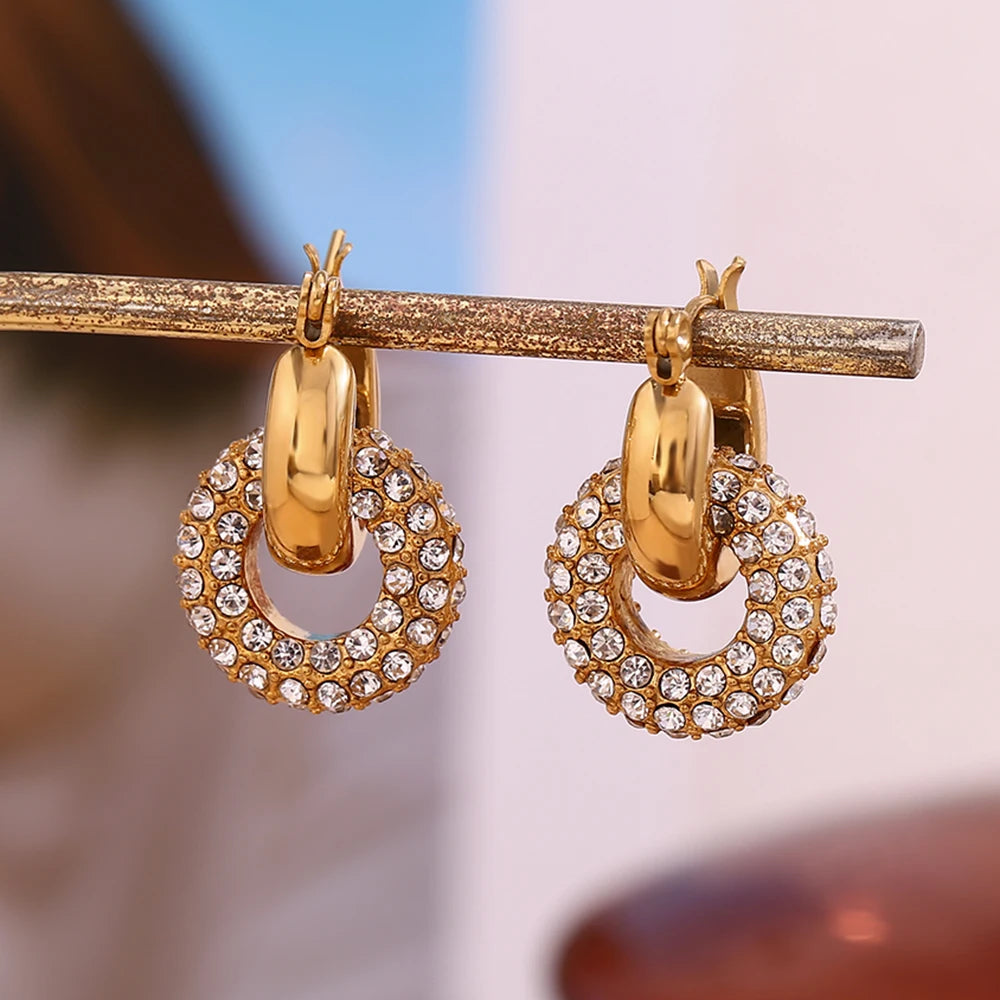 Donut Drop Earrings Water Resistant Tarnish Free 316L Stainless Steel Earrings for Women 18K Gold Plated Decoration