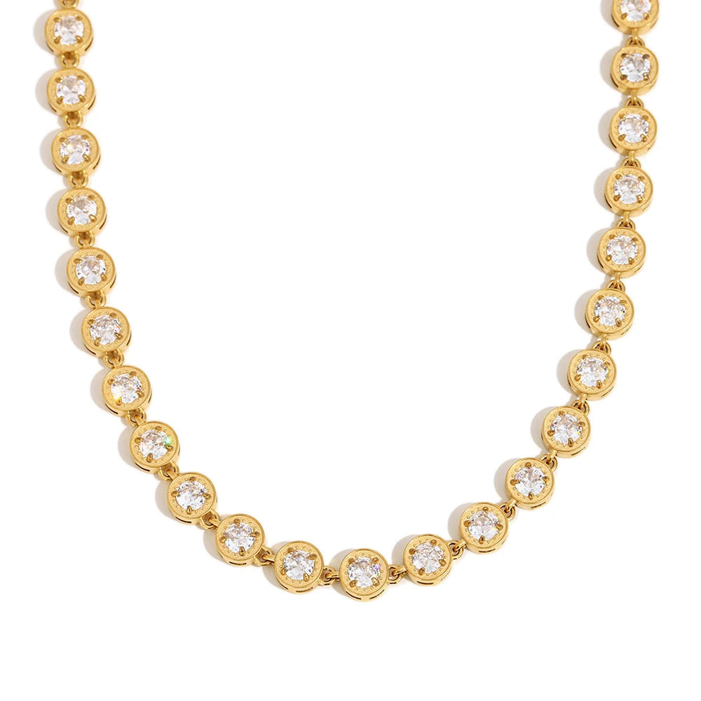 Multicolor Luxury Round Zircon Necklace Bracelet PVD Plated Stainless Steel Classic Style Party Shiny Chic Jewelry