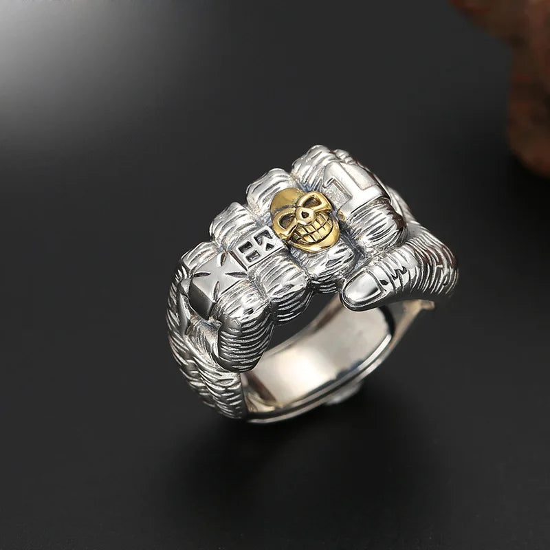 Retro Golden Skull Fist Ring For Men Punk Gothic Rock Hiphop Open Ring Handmade Unisex Jewelry Bikers Accessories Lovers Gift