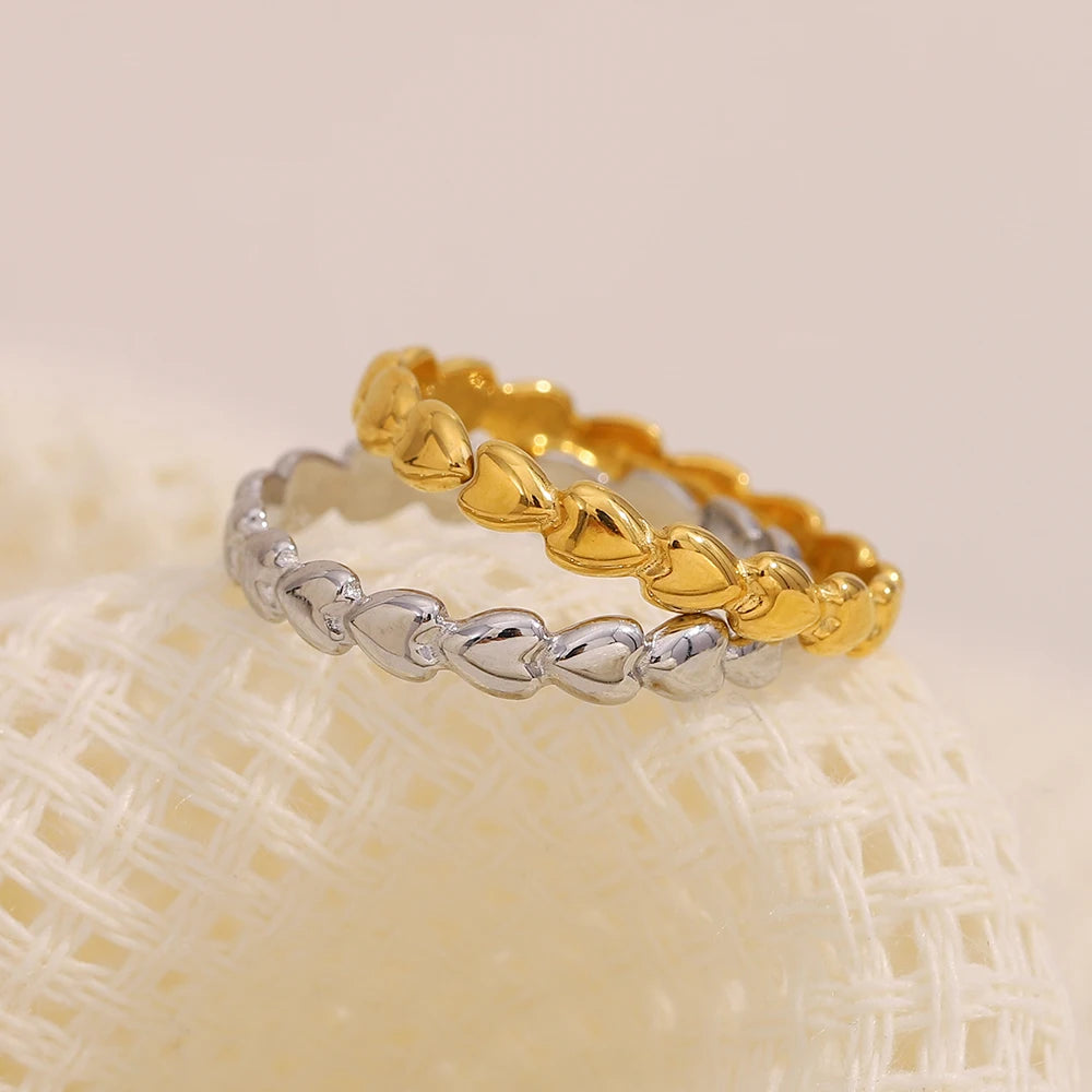 Plated Stainless Steel Women's Minimalist Style Thin Heart Opening Ring Luxury Cute Party Wedding Finger Jewelry