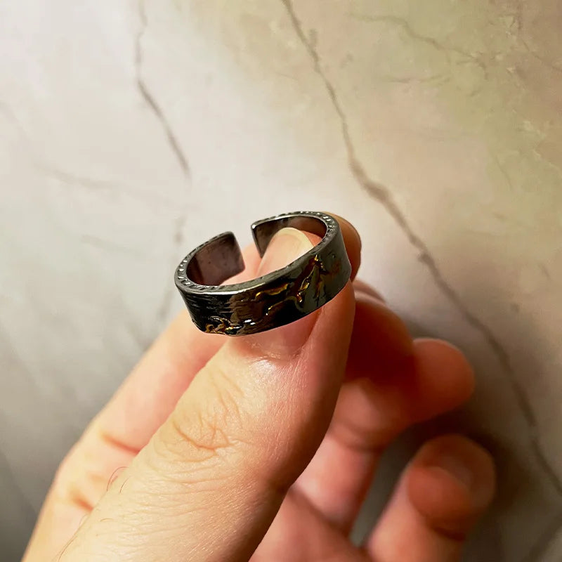 Retro Carved Crack Painting Ring For Women Men Vintage Handmade Open Ring Punk Gothic Accessories Designer Jewelry Love Gift