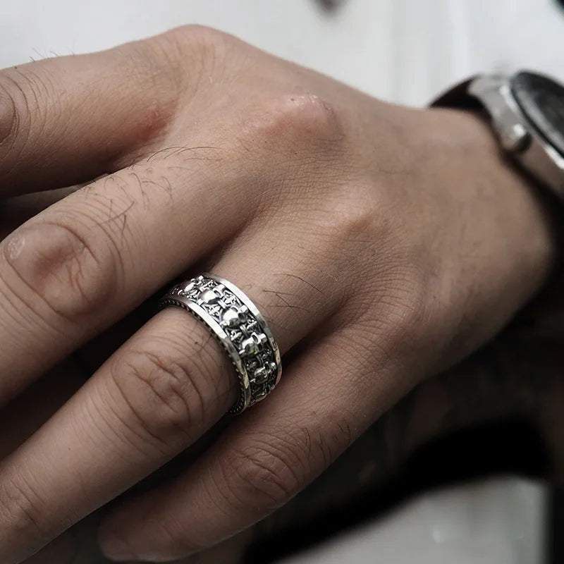 Punk Gothic Retro Engraved Horror Multiple Skulls Open Ring Men's Halloween Trend Cosplay Wearing Prop Motorcycle Ring Wholesale