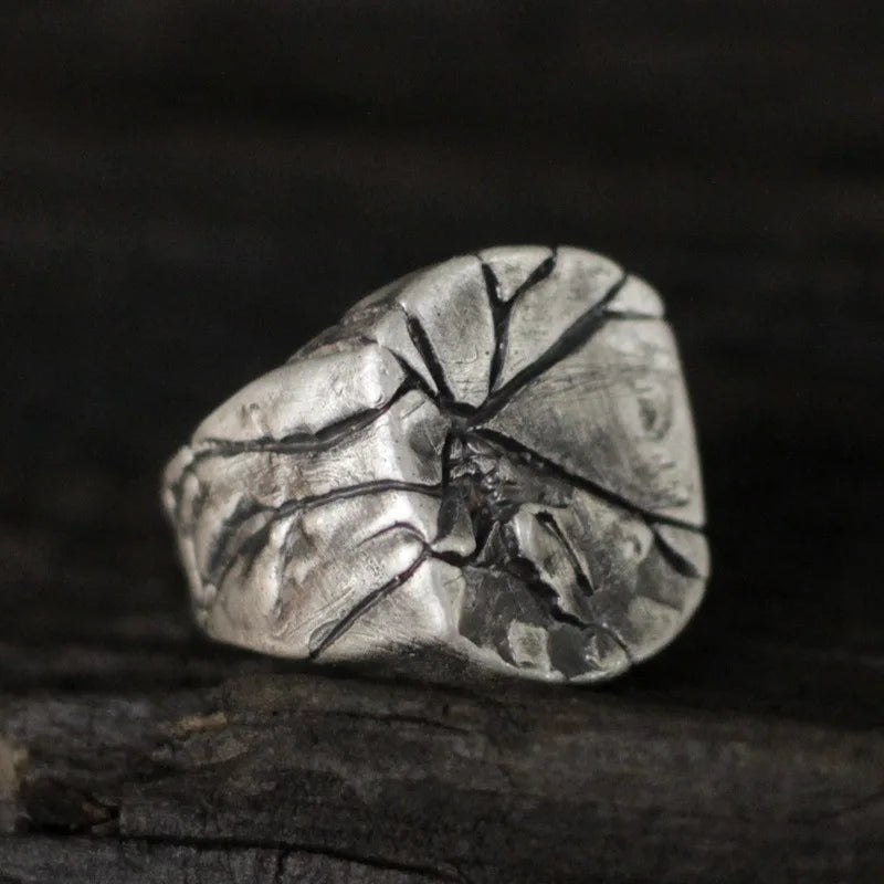 Retro Cracking Rock Large Ring For Men Silver Color Punk Gothic Ring Handmade Jewelry Biker Accessories Domineering Gift For Man