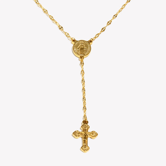Colar de Cruz Virgem Dourado/Prateado Corrente de Lábios Hipoalergênico Aço Inoxidável 316L Joia Que Não Escurece