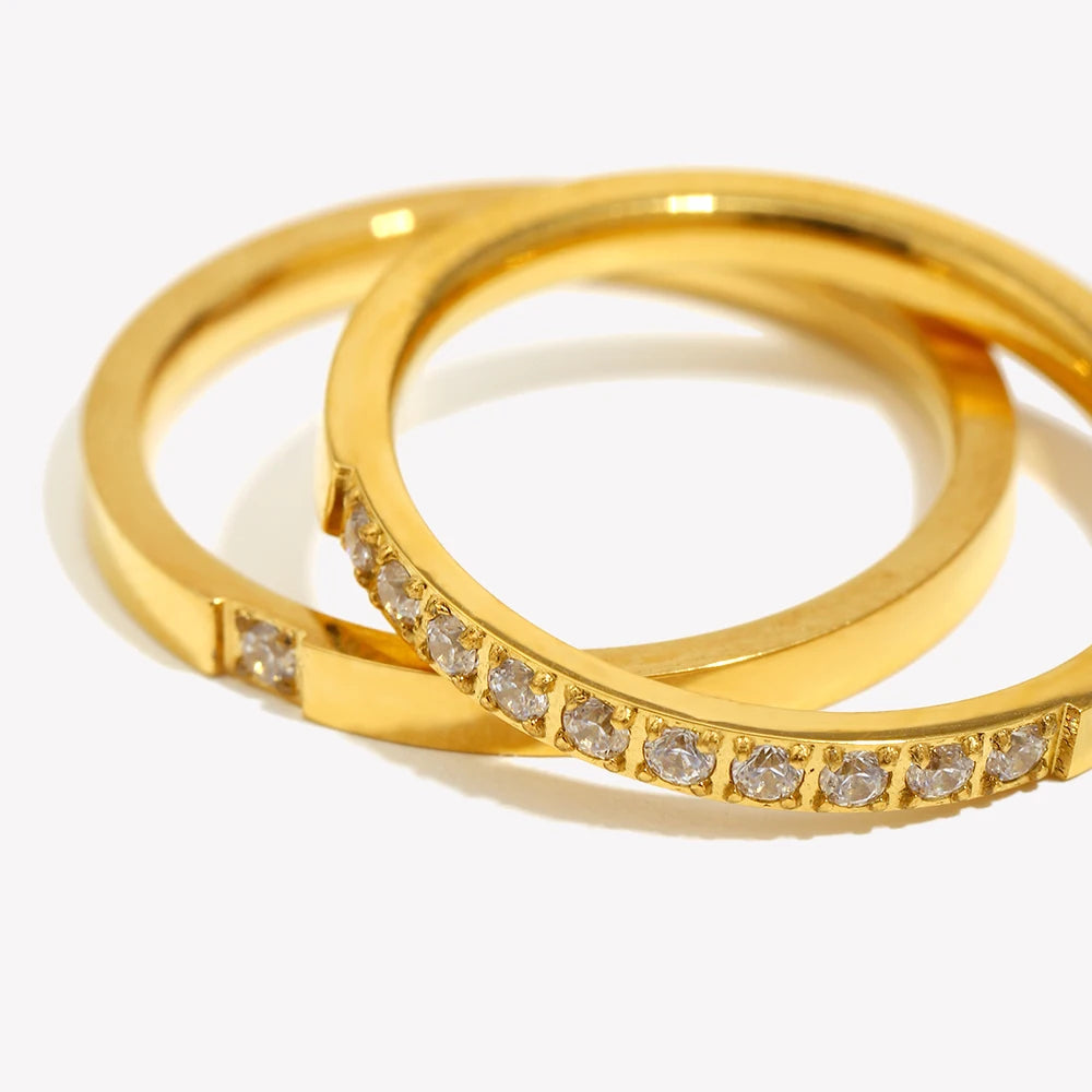 Filled Thin Gold Rings For Unisex Female Water Resistant Crystal Ring Gold Plated Stainless Steel Ring